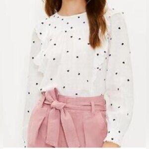 LOFT. White Blouse with Black Hearts. Size M